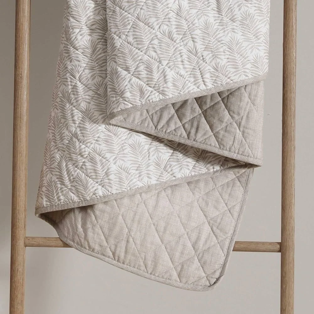 Tommy Bahama Queen Quilt Set, Reversible Cotton Set Shams,Frond Leaf Khaki,Queen